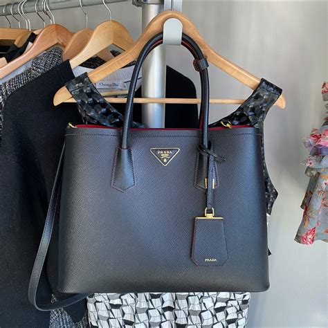 prada large leather double tote|prada leather tote handbag black.